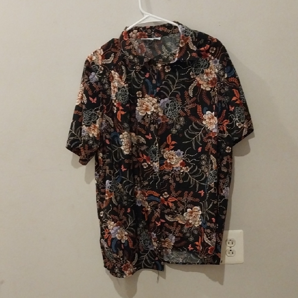 Only Necessities Floral Button Down Shirt - Black, Red, Blue, White